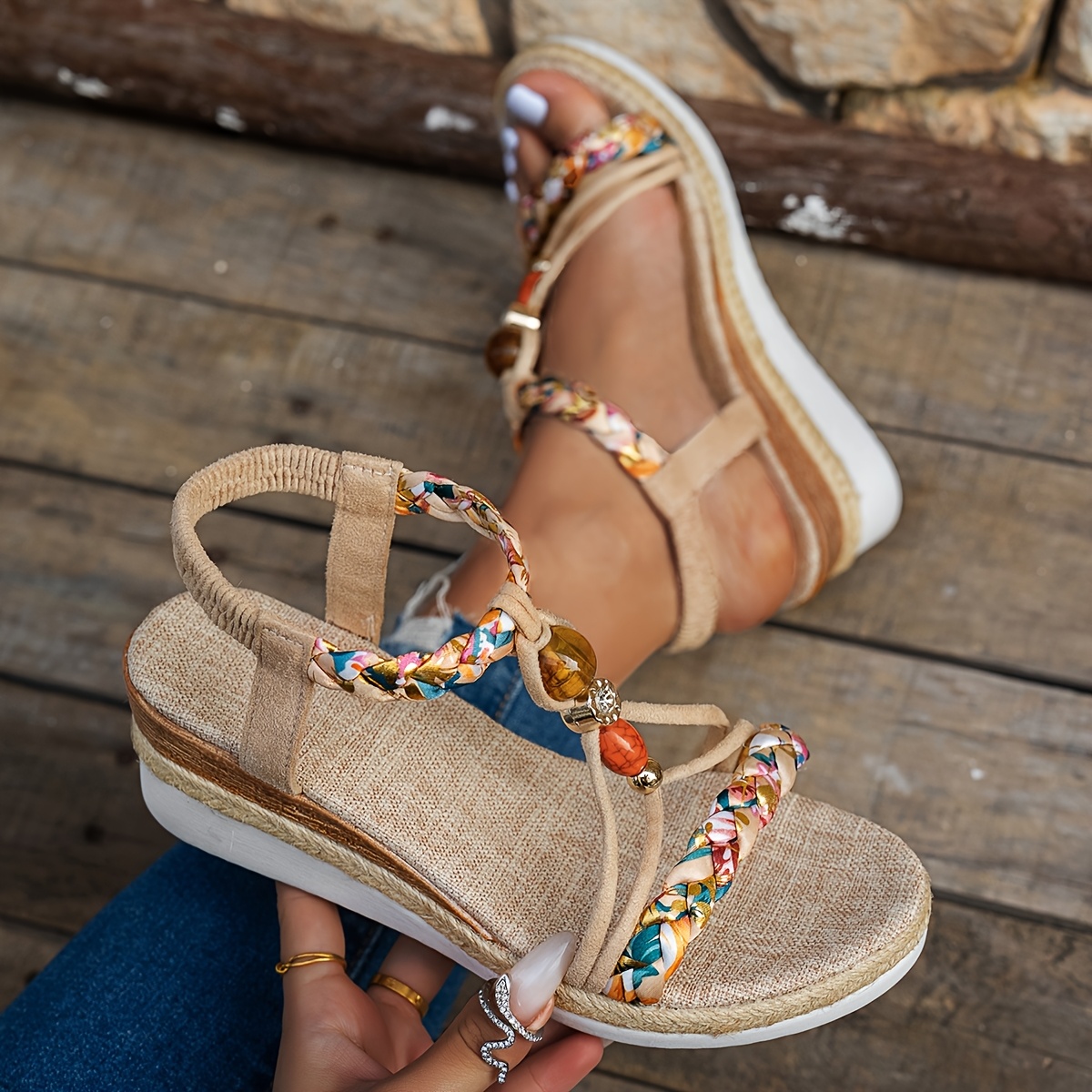 sandalias plataforma tejidas estilo bohemio mujer Temu Uruguay
