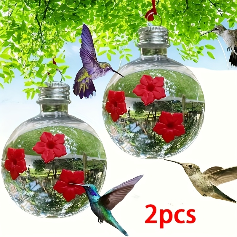 set of 2 hummingbird and wild bird water feeders circular   with 3   for hanging in gardens and yards sturdy weather resistant plastic no electricity needed easy to clean and refill