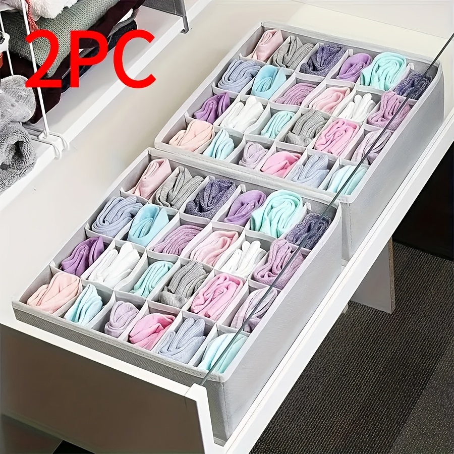 TEMU 2pcs Set Of Storage Boxes, Socks And Underwear Organizer Divider, 24-grid Fabric Foldable Cabinet Closet Organizer And Storage Box For Storing