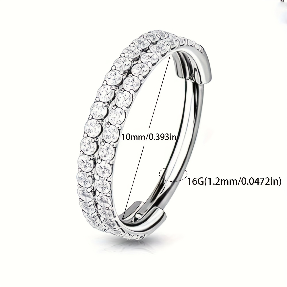 1pc Elegant Sexy Stainless Steel Inlaid Synthetic Zirconia 16g Seamless Nose Ring Septum Earring Cartilage And Lobe Piercing Suitable For Women' And Party Wear