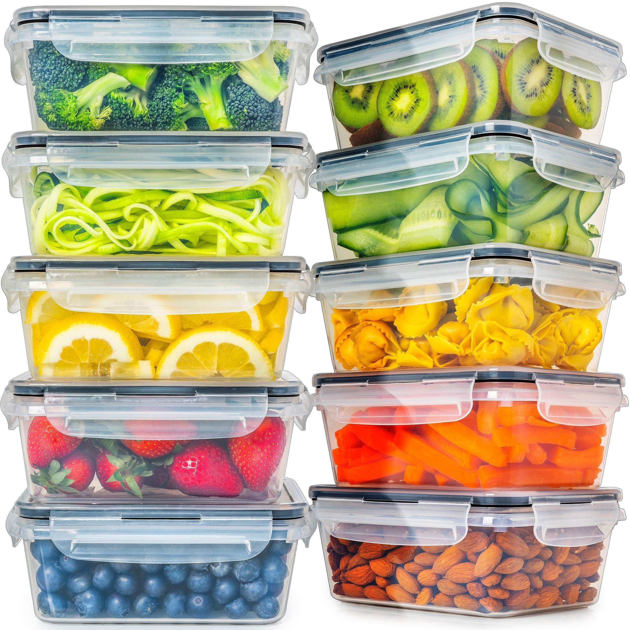 

10 Pieces Plastic Food Storage Containers With , Leakproof Bpa Free Containers For Kitchen Organization, Meal Prep, Reusable Lunch Containers, Fridge Organization Storage Boxes, Kitchen Storage Boxes