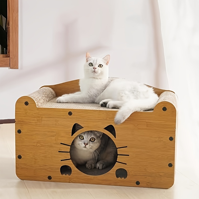 

Extra-large Cat Scratcher Lounge - Sturdy Corrugated Cardboard House With Detachable Box For Indoor Cats, Dual-sided Play & Rest