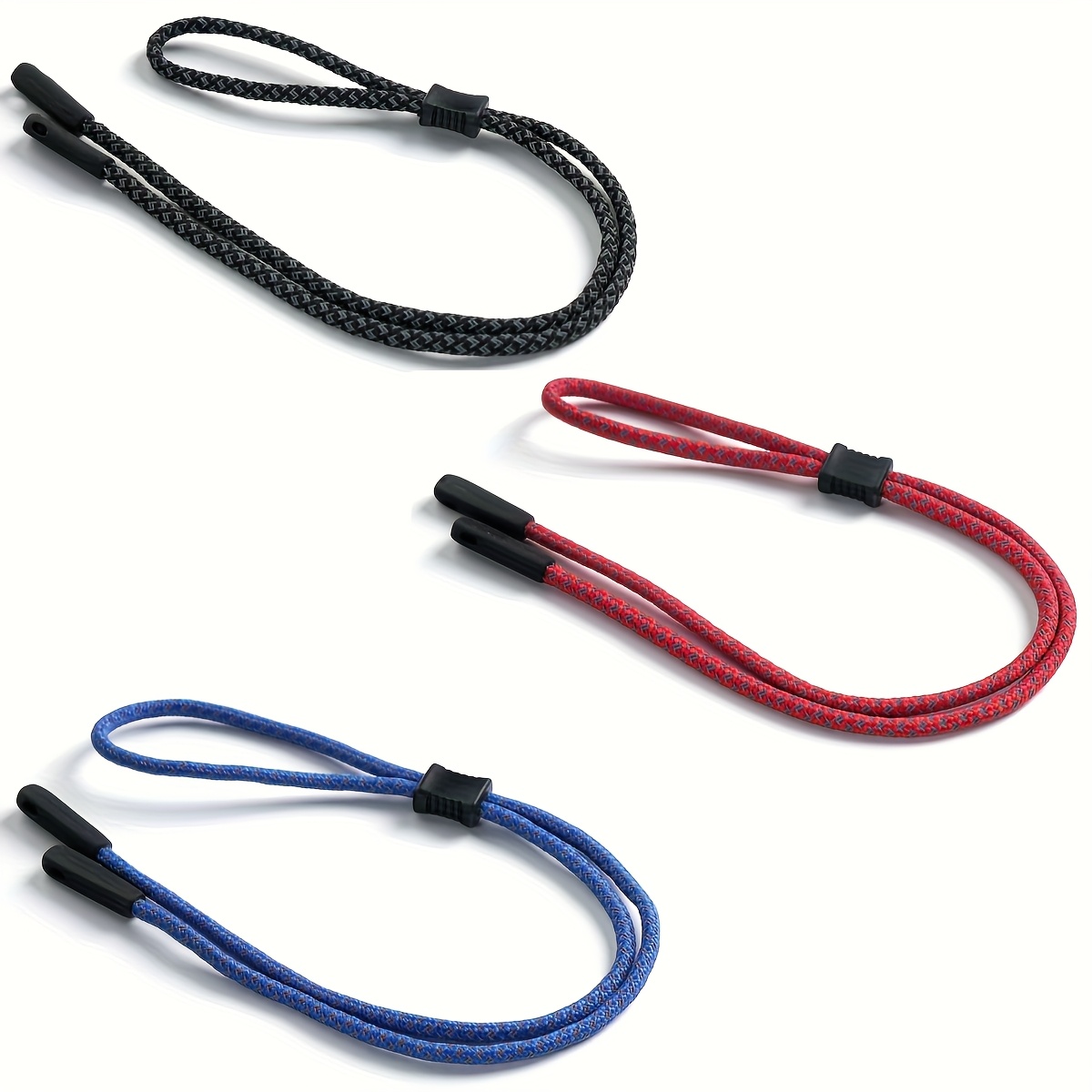 TEMU 3-pack Fluorescent Reflective Glasses Lanyard With Adjustable Locking Mechanism & Non-slip Cord - For Night Sports Eyewear, Compatible With