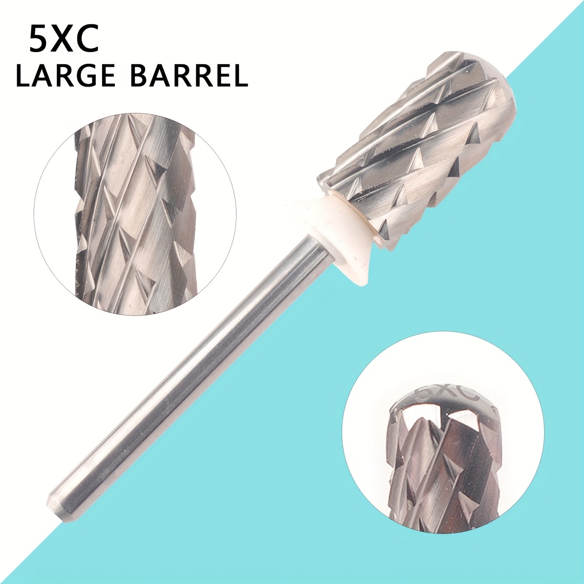 Image of 1pc 5xc Safety For Nail Drill Bit, Large Carbide For Nail Bit, 3/32" Acrylic Drill Bits For Nails, Electric Drill File Additions, Removal Manicure Hard Gel Dip Powder
