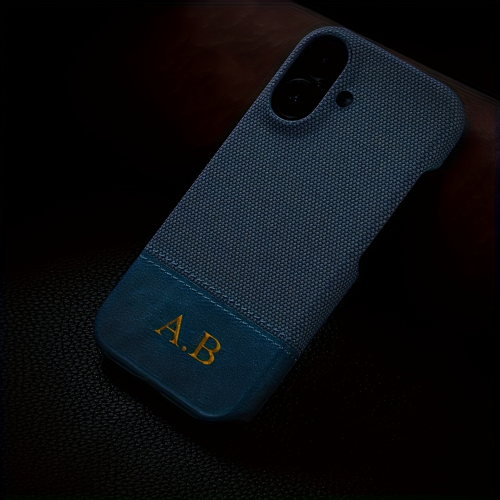 TEMU Phone Case - Custom-made Golden Name Faux Leather Phone Case With Splicing Design For Iphone 16, 15, 14, 13, And 12 Pro Max, Shockproof