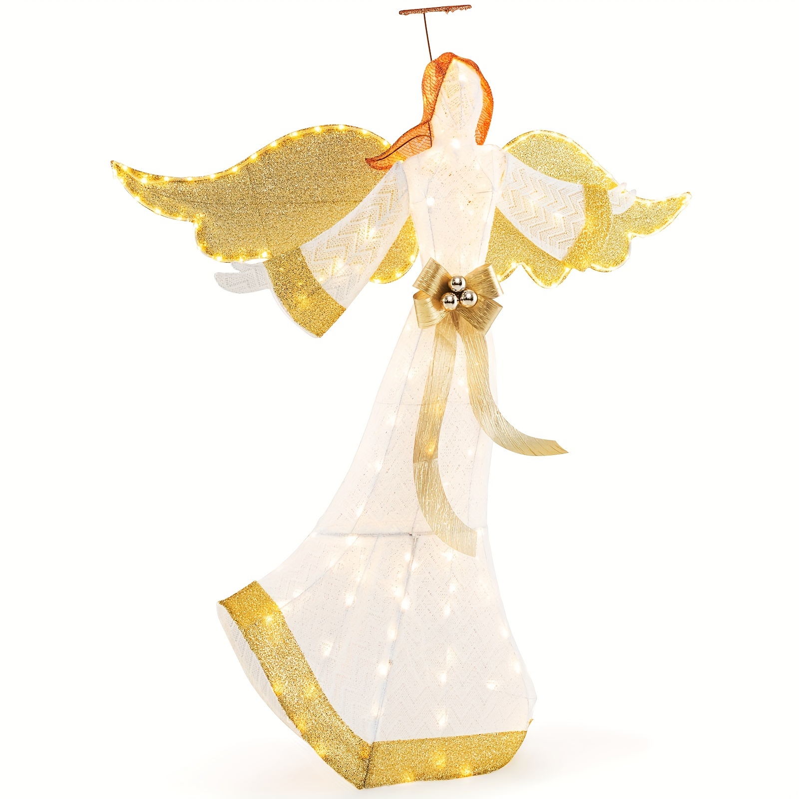 

Costway 5.2 Ft Lighted Angel, Light Up Christmas Decoration With Halo & Bow, Zip Ties & Ground Stakes, Pre-lit Winged Holiday Figure With 180 Led Lights For Living Room, Yard, Garden & Lawn