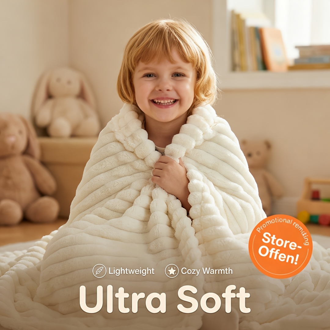 Soft Faux Rabbit Fur Children's Blanket, Stylish Striped Design