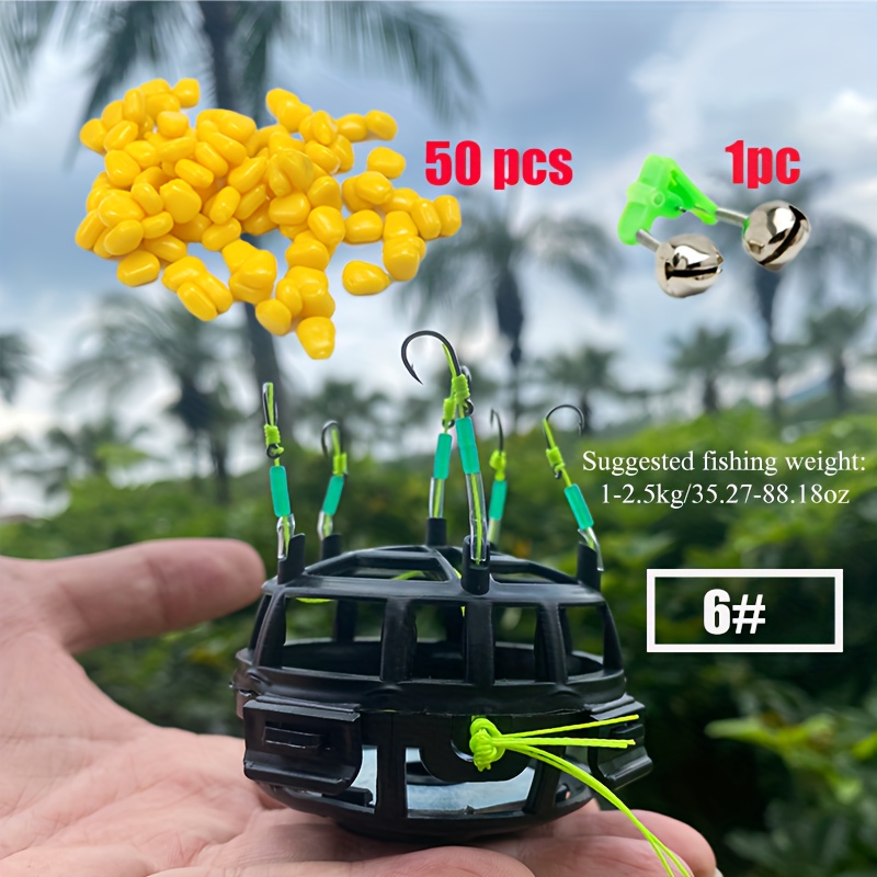 E-shop Automatische Flip Bait Rigs mit 50 Stück Silikon Mais - Jedes mit 6 Köderplatten, Robustes ABS-Material, Kohlenstoffstahlhaken Geeignet für und