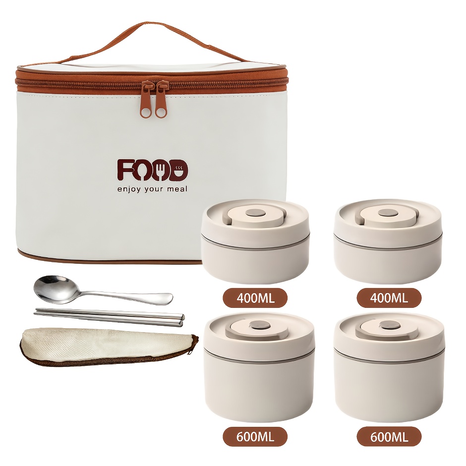 TEMU Boîte à Lunch Isolée en Acier Inoxydable 316 à 4 Niveaux (Sac Gratuit + Ensemble de Couverts Inclus). Design Rond Portable et Facile à Nettoyer.
