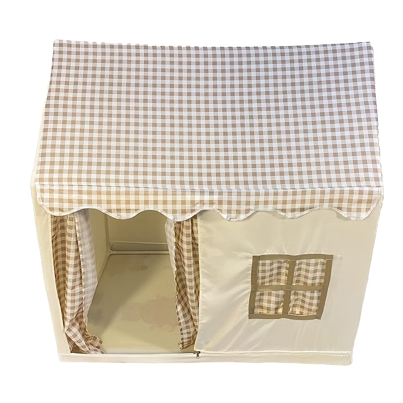 Image of Beige Play Tent, Cute Boy And Girl Indoor And Outdoor Playhouse, Foldable Kids Tent With Checkered Curtains, Perfect Birthday, Christmas, Thanksgiving Gift For Toddlers And Children