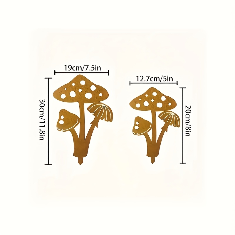 Image of 2d Flat - A Set Of 2 Metal Rust-colored Mushroom Garden Stakes, Creatively Designed For Home Decor In A 2d , Perfect For Thanksgiving