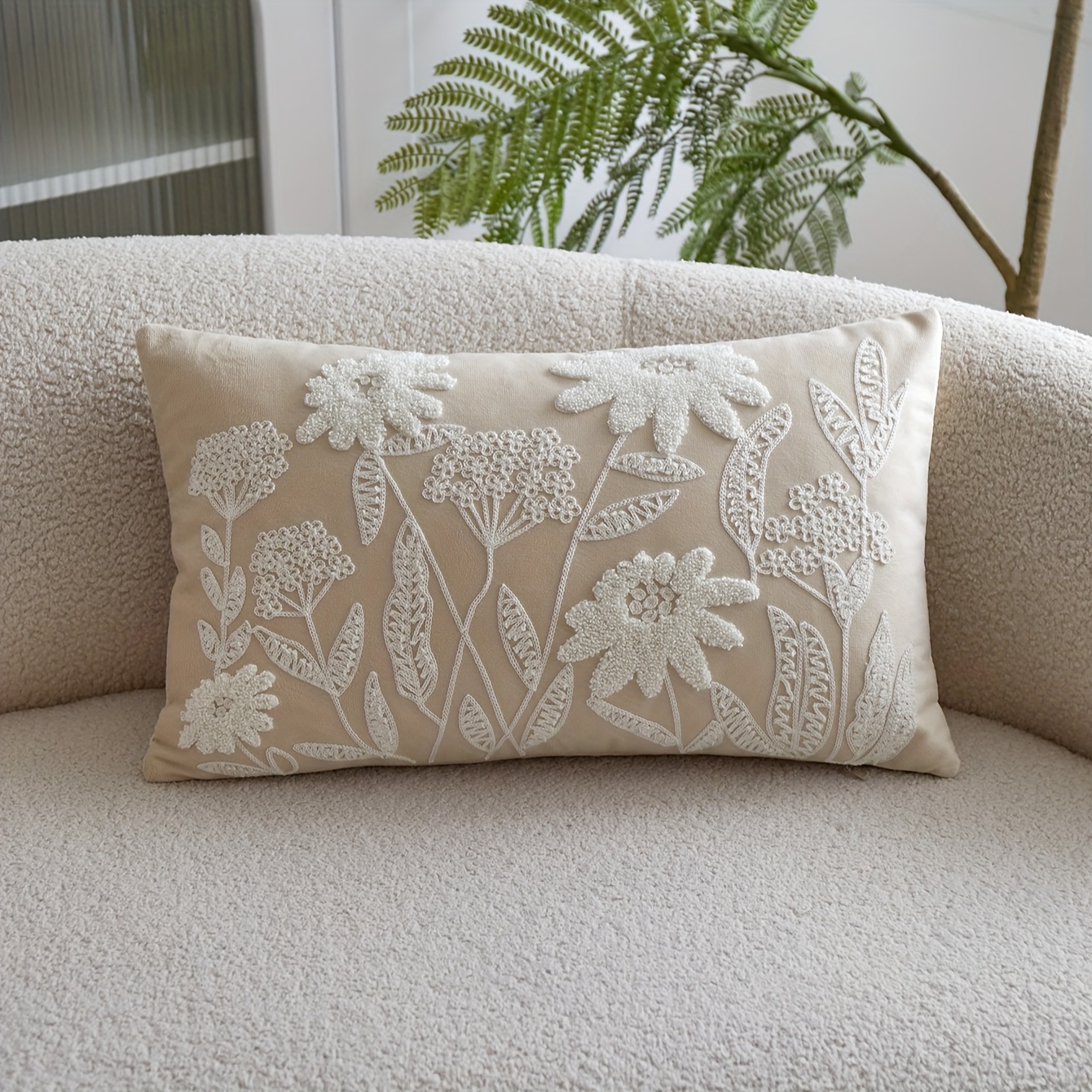 TEMU 3d Embroidered Floral Velvet Pillow Cover For Home Decor, Suitable For Living Room, Bedroom, And Parties And Summer.