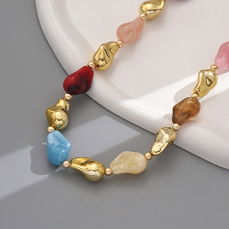 Boho Block Resin Bead Necklace for Women Daily & Party Accessory