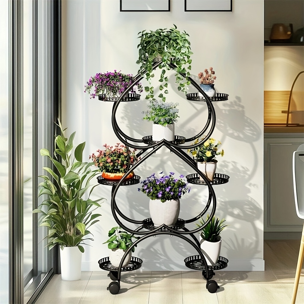 E-shop 9-stöckiger Pflanzenständer in Herzform aus Metall, Mehrzweck-Blumen-Bonsai-Display-Regal, für Wohnzimmer, Garten, Balkon
