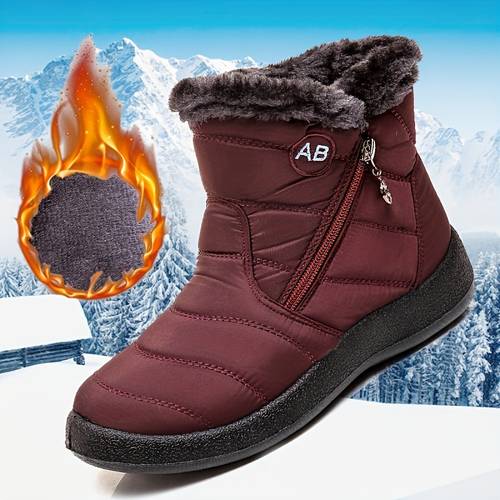 item picture womens calf boots comfortable winter boots for women thick plush lined womens shoes warm calf plush lined ankle boots with zipper closure soft fabric upper plush lining comfortable round toe winter essential women shoes