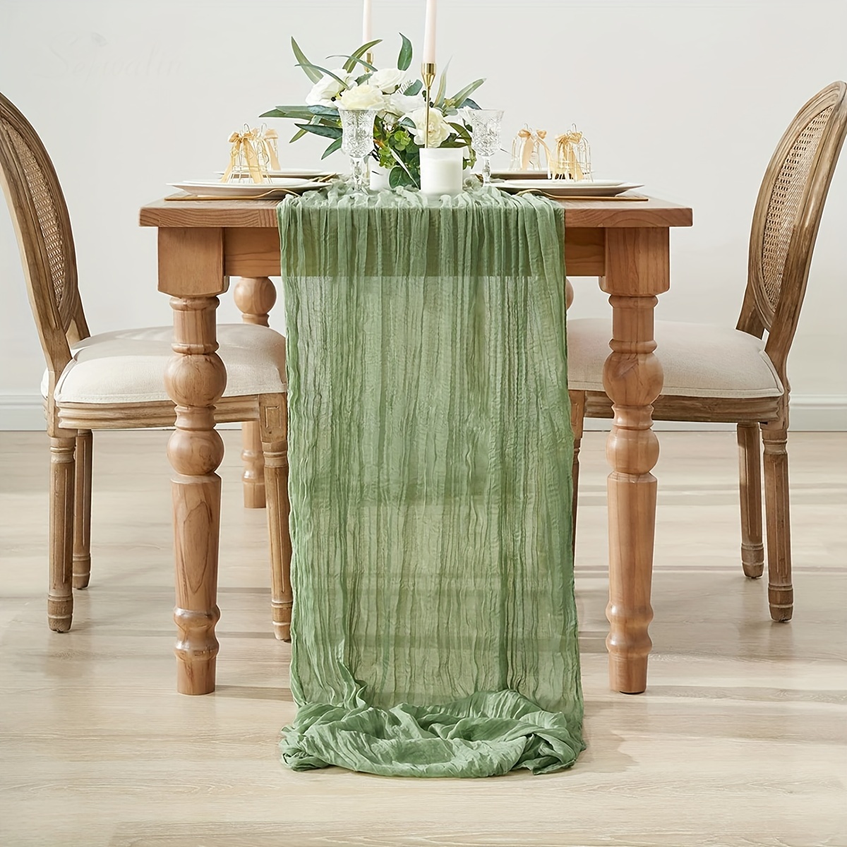 

5pcs Pleated Table Runners - 35.4" X 71" Gauze Table Decor For Weddings, , Bridal & - & Restaurant Table