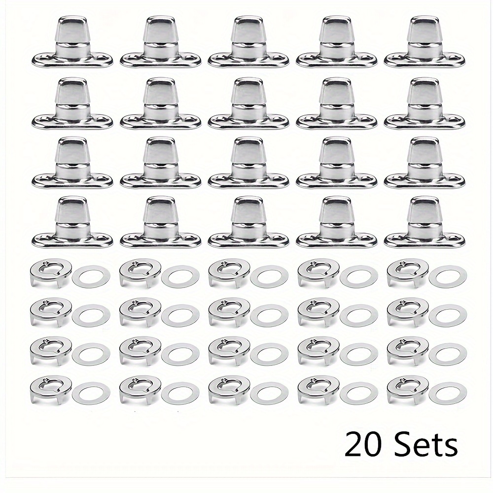 E-shop Einfach zu bedienende Marinequalität Twist Lock Befestigungen - 20 Sets, silberfarbene Drehknöpfe mit Öse und Nagel, für Canvas Anwendungen