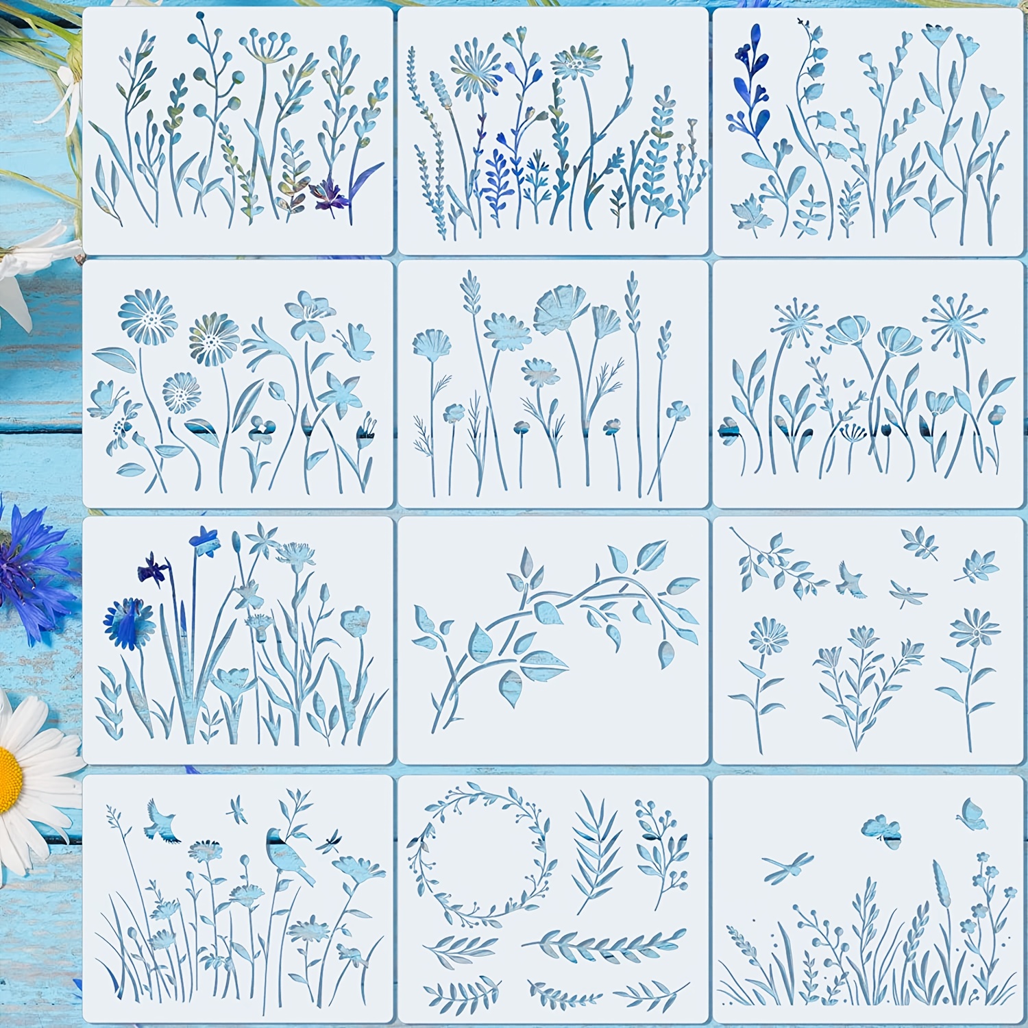 TEMU 20pcs Stencils For Painting Template Flower Stencils Wall Stencils Reusable Spring Stencils Pet Diy Drawing Templates Stencils For Painting On