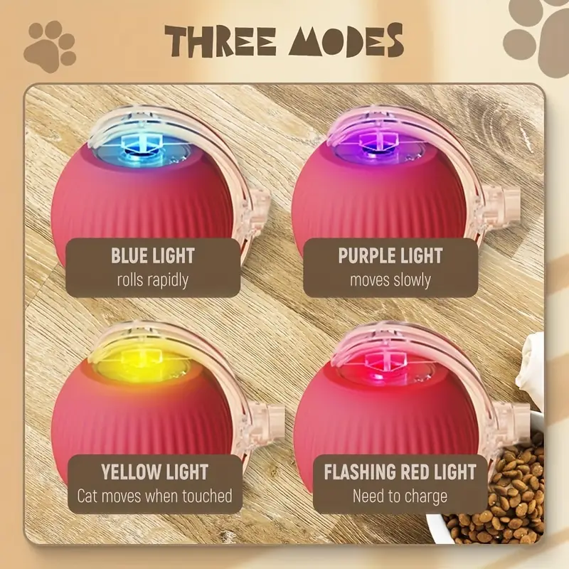 conjunto de 3 bolas automáticas para animais de estimação vermelha, e verde - de 360° com luz led usb recarregável, material plástico durável para gatos e cães - brinquedo Detalhes do produto 8