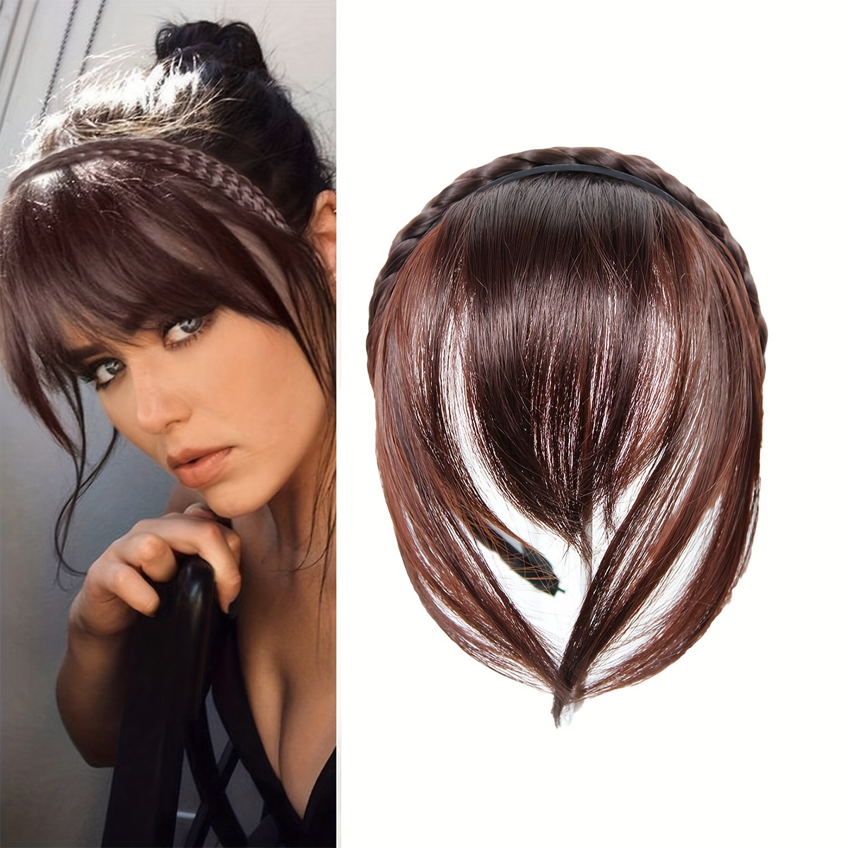 twist braid headband with bangs short straight synthetic hair bangs with hair hoop hair accessories halloween christmas details 0