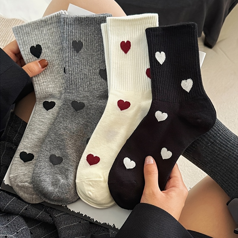 

4 Pairs Of Comfortable And Fashionable Love Women's Socks, Trendy Breathable College Style Personality High , Valentine's Day Socks