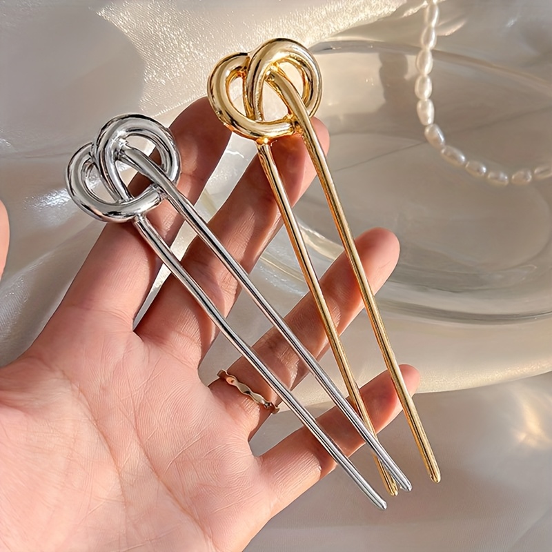 E-shop 2 Stück Minimalistische Metall Unregelmäßige U-förmige Haarnadel Damen Haarband für den hinteren Kopf Dutt Haarnadel Neuer chinesischer Stil