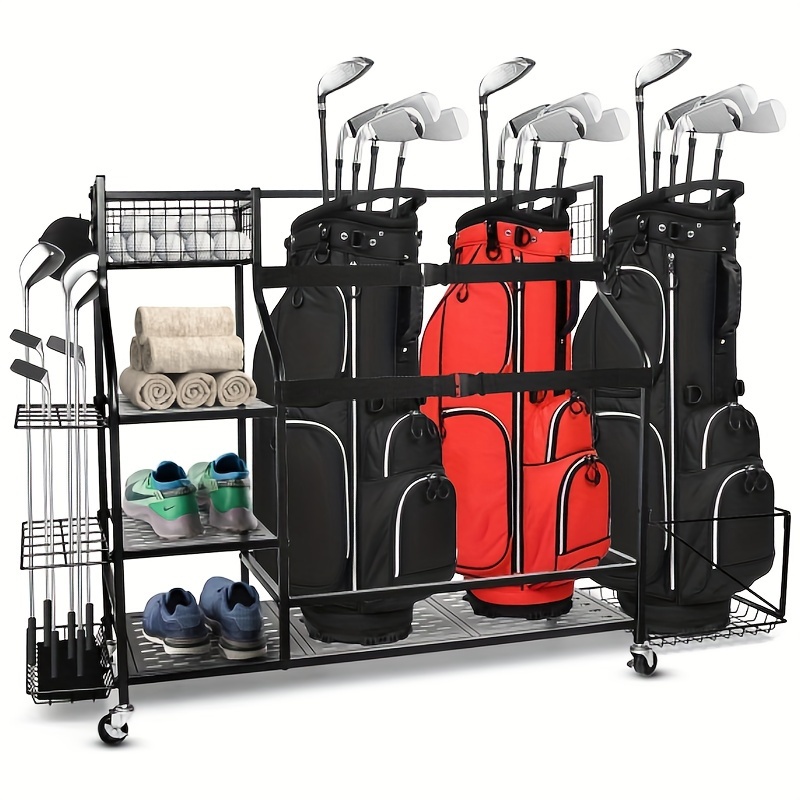 

1pc Golf Bag Storage Organizer, Storage Rack For Golf Bags And Golf Accessories, Golf Bag Holder, Extra Large Size Golf Storage Rack With Wheels, Garage Golf Bag Organizer Rack