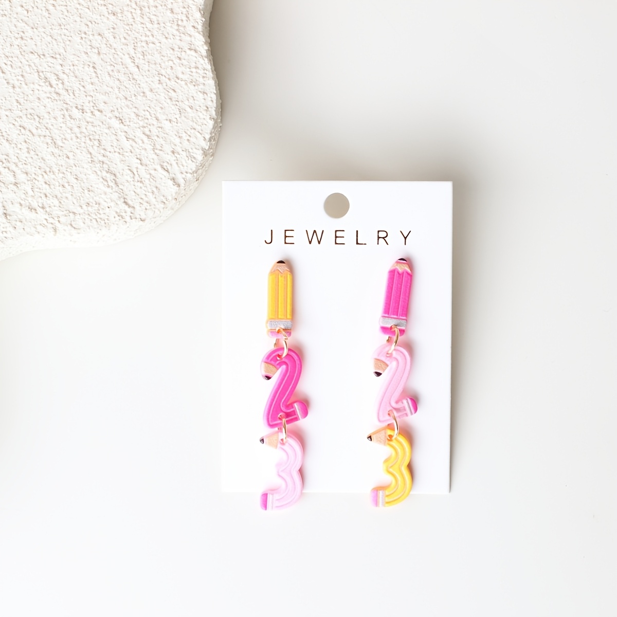 Pink 123 Pencil Earrings, Cute Vintage Gift