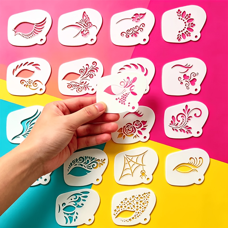 Image of 18pcs Reusable Face Painting Templates - Number Of Designs Suitable For Dressing Up, Role Play, Halloween & Christmas Parties | Diy Stencils For Themed Costumes, Masquerade Masks, Temporary Face For &