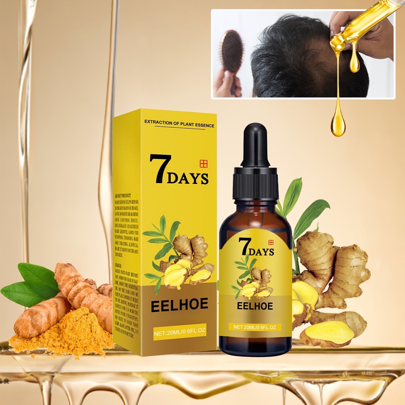 TEMU 7 Days Ginger Hair Oil For Scalp Massage Oil, Ginger Hair Oil & Biotin Hair Serum, Ginger Oil Perfect Valentine's Day And Day Gift, Nice Gift For Women/men 20ml/ 0.6fl.oz