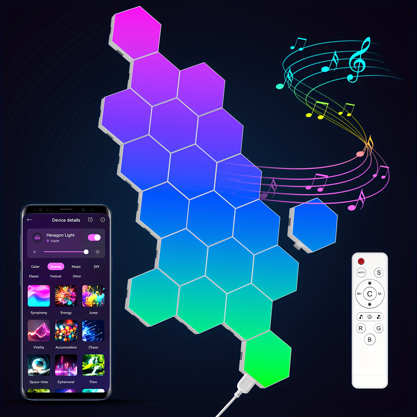 

20 Pack Hexagon Wall Light Rgb Panel - Smart App Rgb Hexagonal Modular Gaming Light Music With Sync Honeycomb Shape Panels Hexagon Lights For Bedroom Children Room