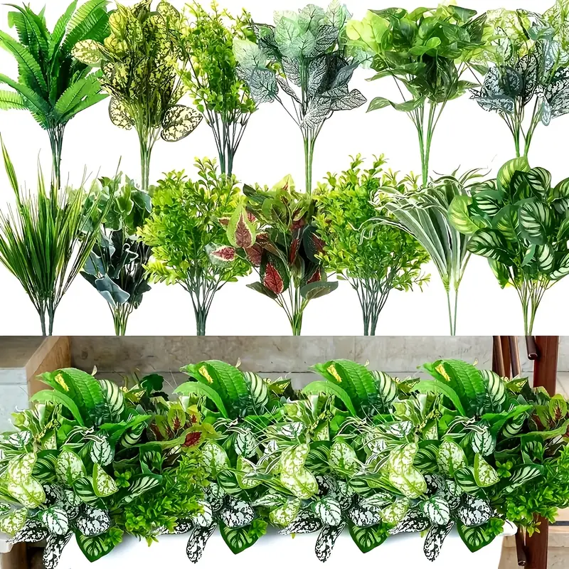 24 Stk. Künstliche Blumen und Pflanzen für den Außenbereich, UV-beständige Kunstpflanzen, Plastik-Kunstblummen für Innen- und Außendekoration Hochzeit, Kunststoff-Kunstblätter * für Garten im Freien,