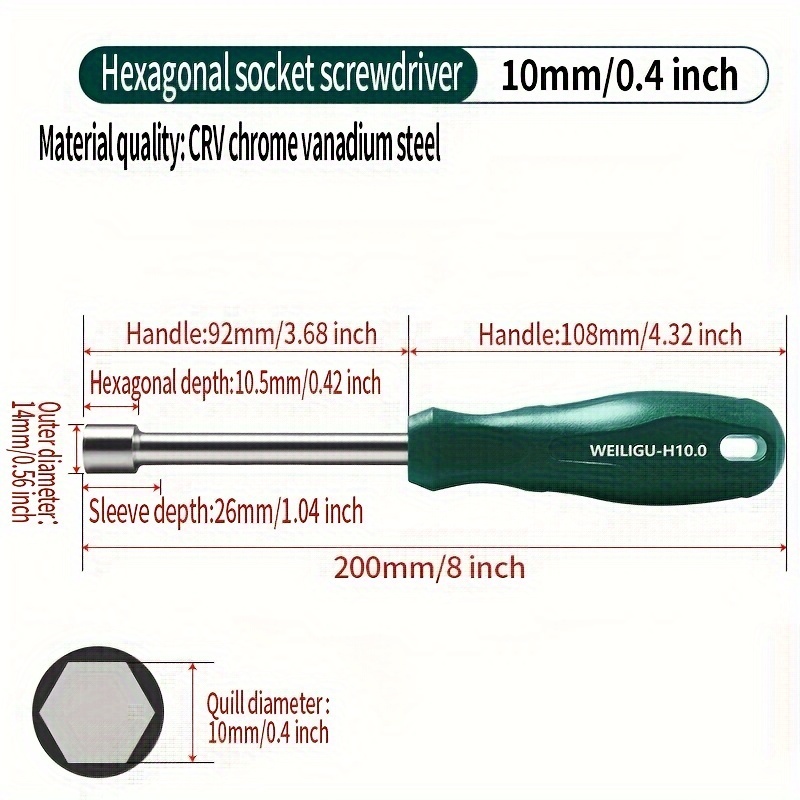 Weiligu Nut Starter Manual Socket Hand-turned Nut Driver, Powerful Hex Socket Screwdriver With Extended Outer Hex Sleeve Bit, Screwdriver Set 5.5m 5m 6m 8, Wrench 7-12mm