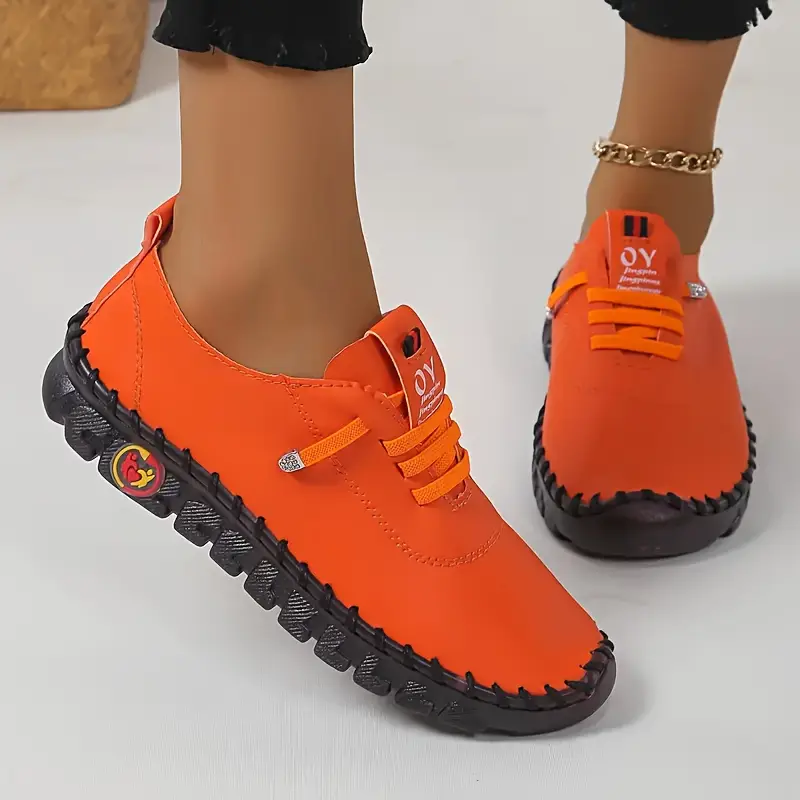 womens solid color sneakers casual lace up outdoor shoes lightweight low top shoes 35 orange 10