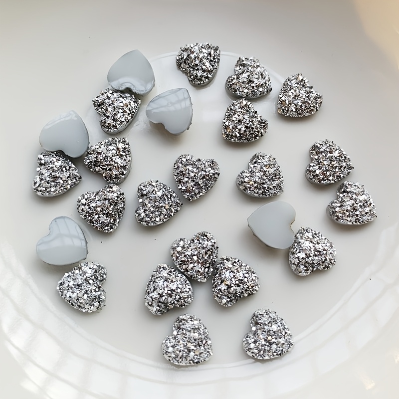 50pcs 8mm Silvery Heart Rhinestone Applique Flatback Crystal Stones Resin Gems Non Hotfix Strass For Decoration Crystal Crafts Jewelry Additions Embellishments