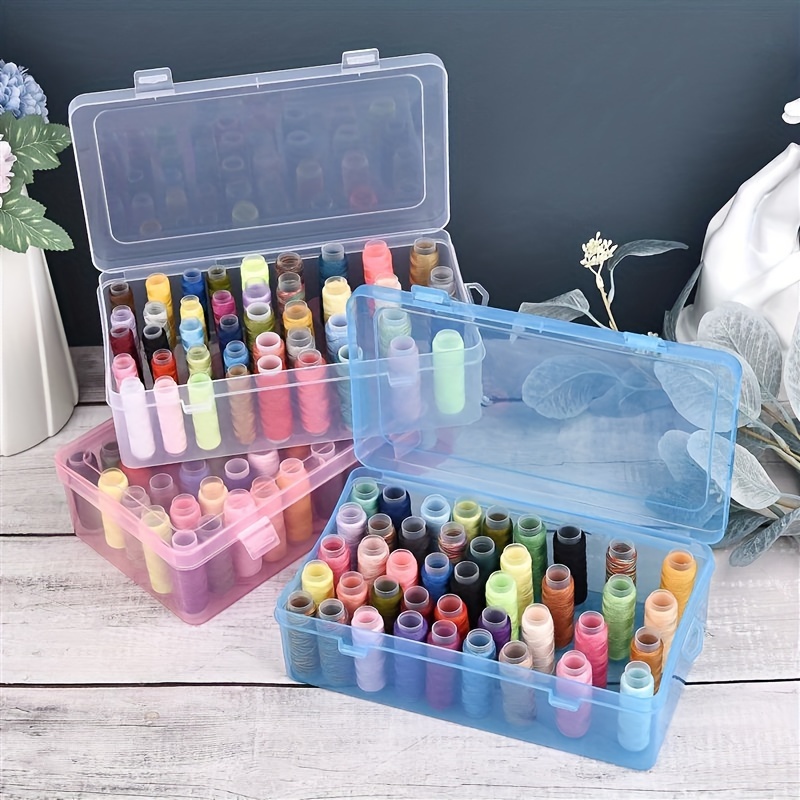 

42-slot Transparent Sewing Thread Organizer - Durable, Compact Storage Box For Thin & Thick Threads, Needles & Accessories (thread Not Included) - Available In Pink, White, Blue