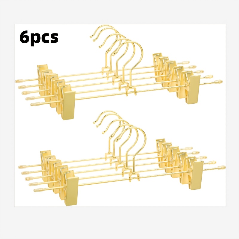Image of Metal Pant Hangers, 31 Cm, Equipped With 2 Non-slip Clips, Suitable For Skirts, Trousers, And Underwear, Space- Hangers, Golden Color, Adjustable Individually, Lightweight And Easy To Move