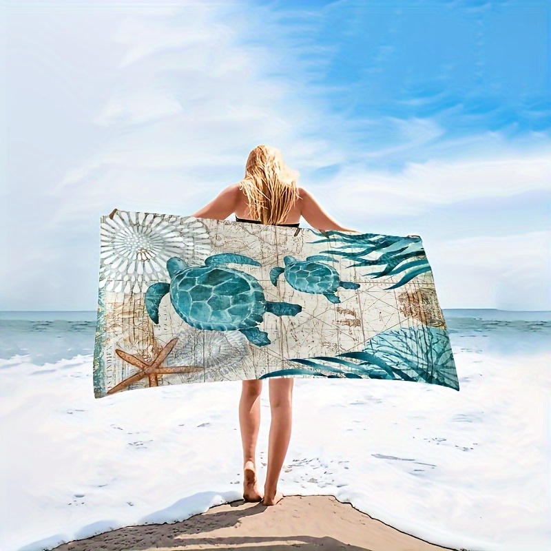 

1pc Teal Sea Turtle Beach Towels, Microfiber Sand Free Beach Towel, Super Absorbent Beach Blanket, For Travel Swimming Diving Surfing Yoga Camping, Beach Accessories