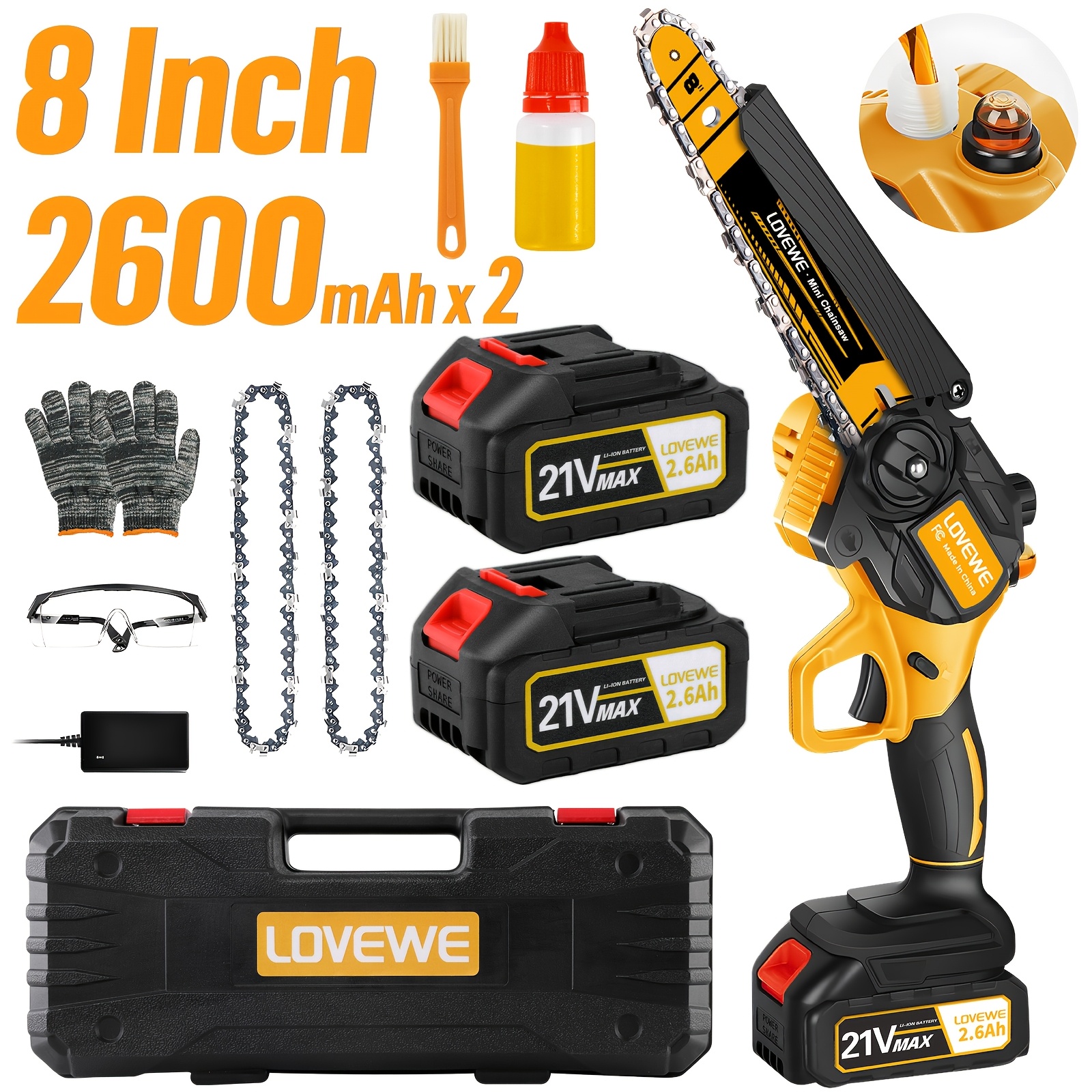 

Mini Chainsaw Cordless, 8 Inch Chain Saw With 2pcs 2600mah Batteries Powered, / Powerful Cutting, Auto , Lightweight, Sharp For Tree Trimming Pruning.best Gifts For Dad, Husband