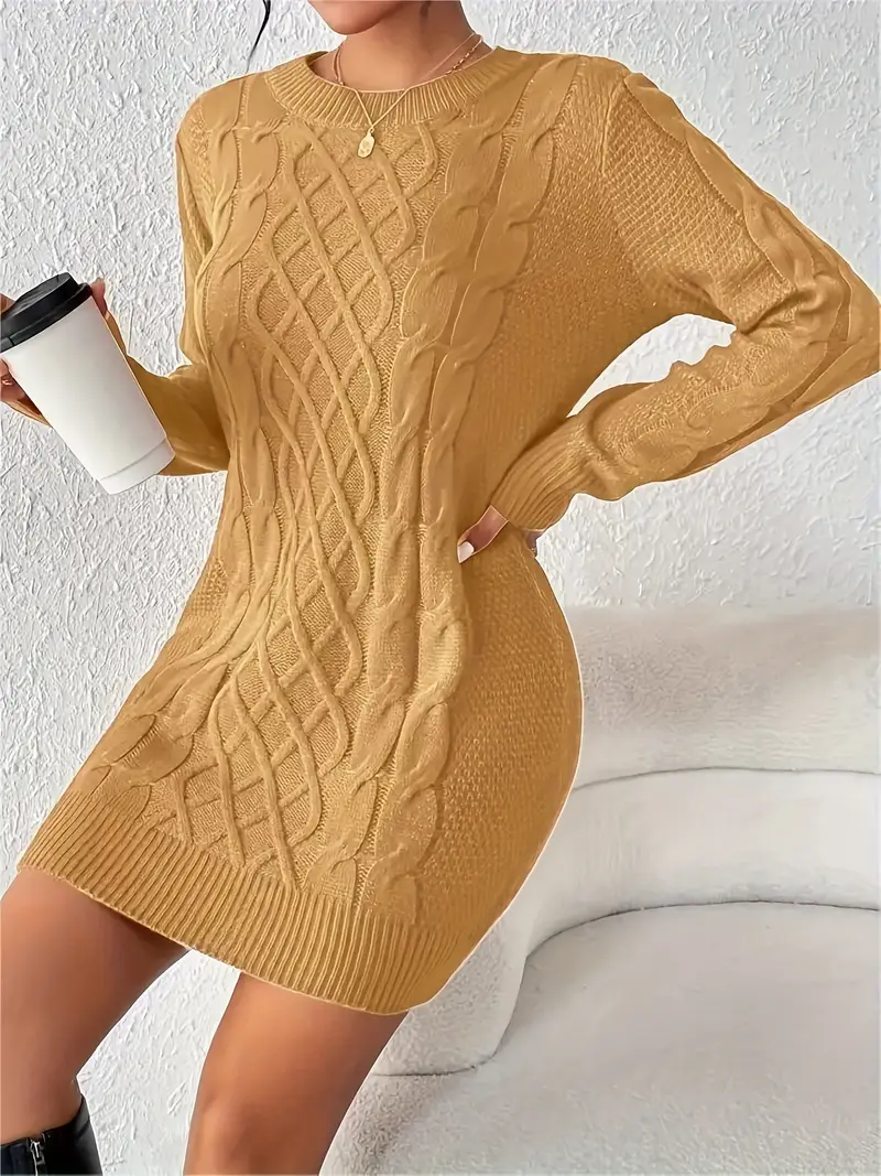loose fitting sweater dresses for women Aura Cable Knit Sweater Dress, Parchment / S