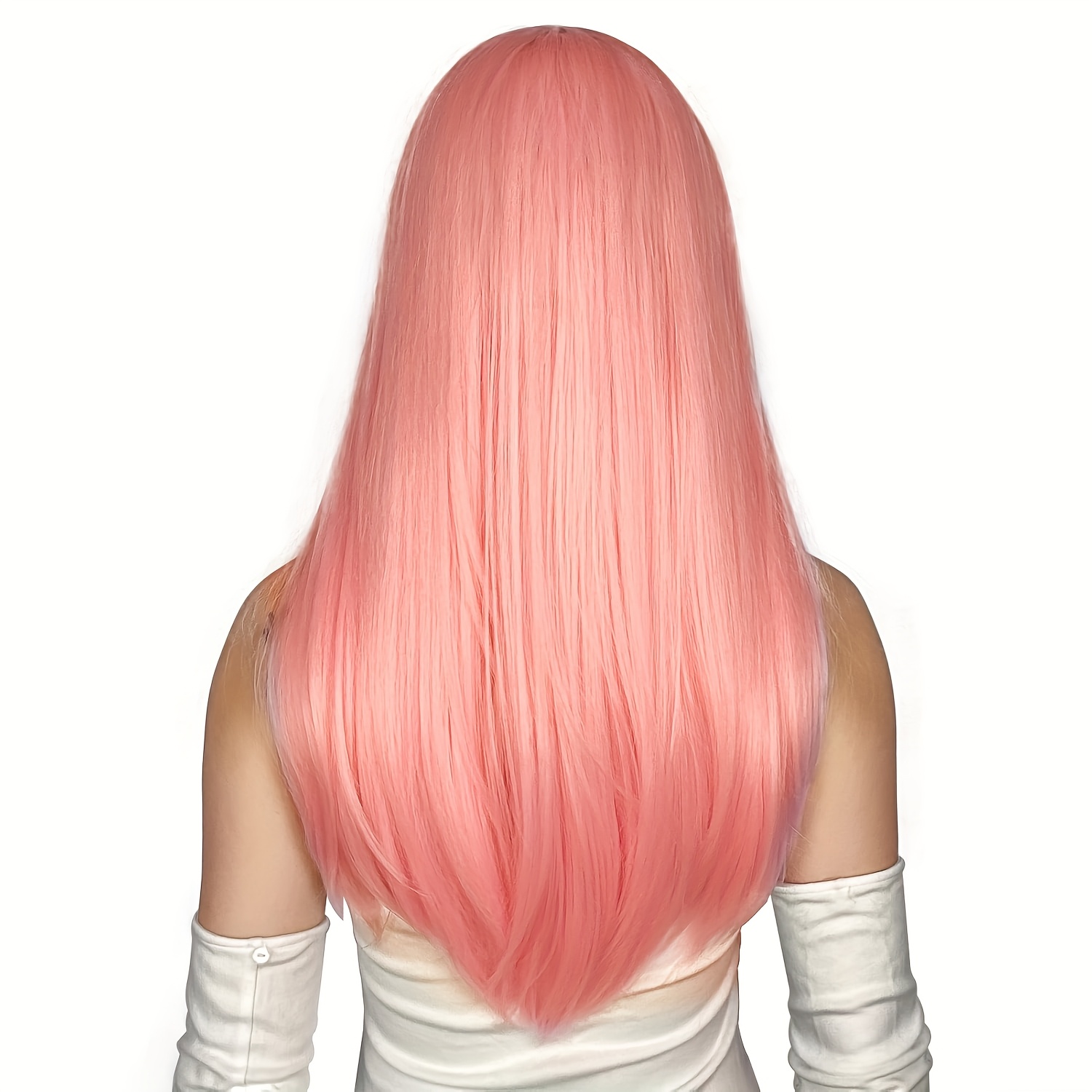 pink wig bangs women long straight pink wig 24 inch colorful Temu