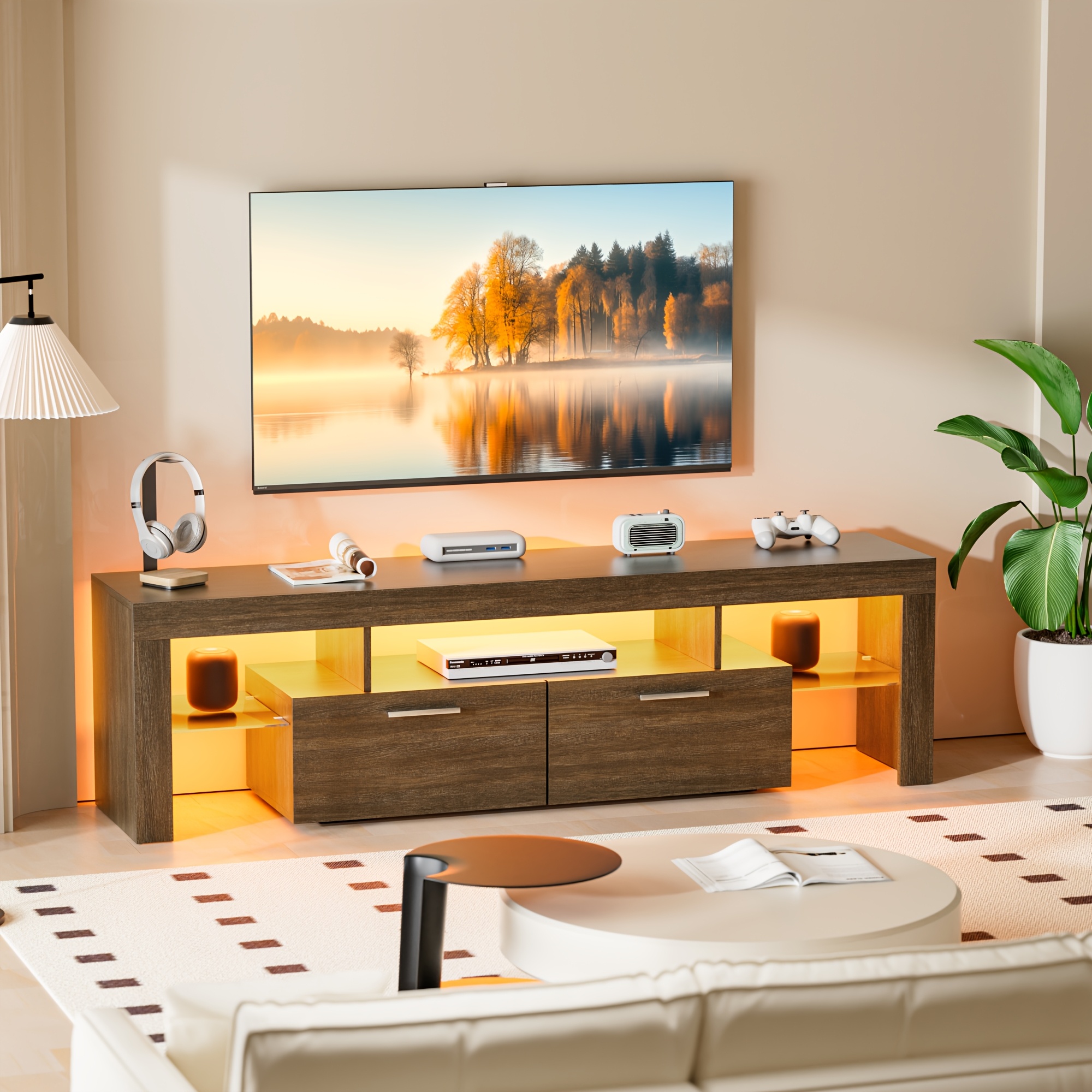 Rustic Farmhouse Wooden TV Stand for 75 Inch TVs - USB Powered 15 Rustic Farmhouse Wooden TV Stand Overview