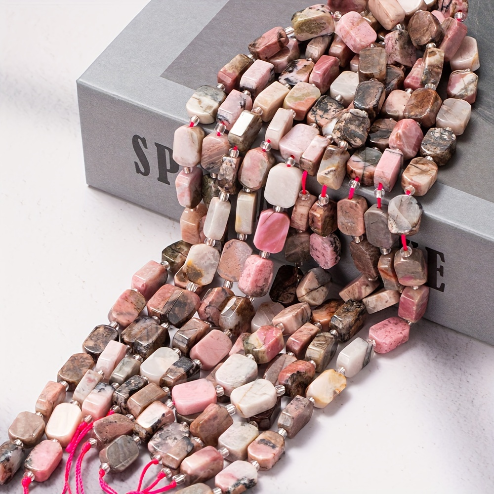 

1 Pack New Natural Rose Stone Beads Flat Rectangular Loose Beads Semi-finished Diy Accessories, Making Necklace And Bracelet, And Other Handmade Crafts