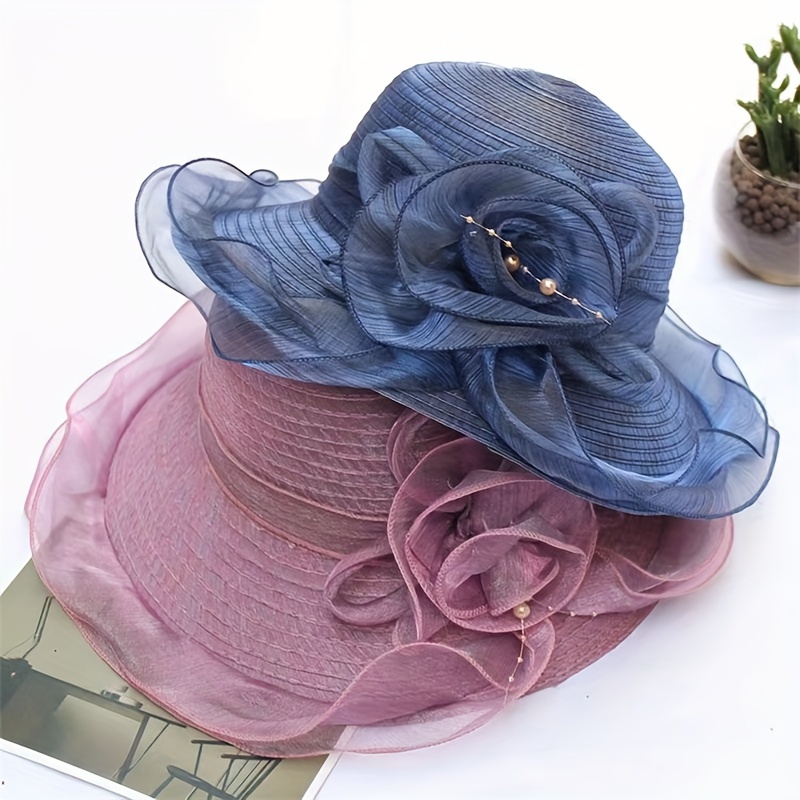 

Women's Summer Sun Hat With Floral Mesh Lace, Elegant Foldable Bucket Hat, Uv Protection Wide Brim Hat For Travel And Outdoor Use
