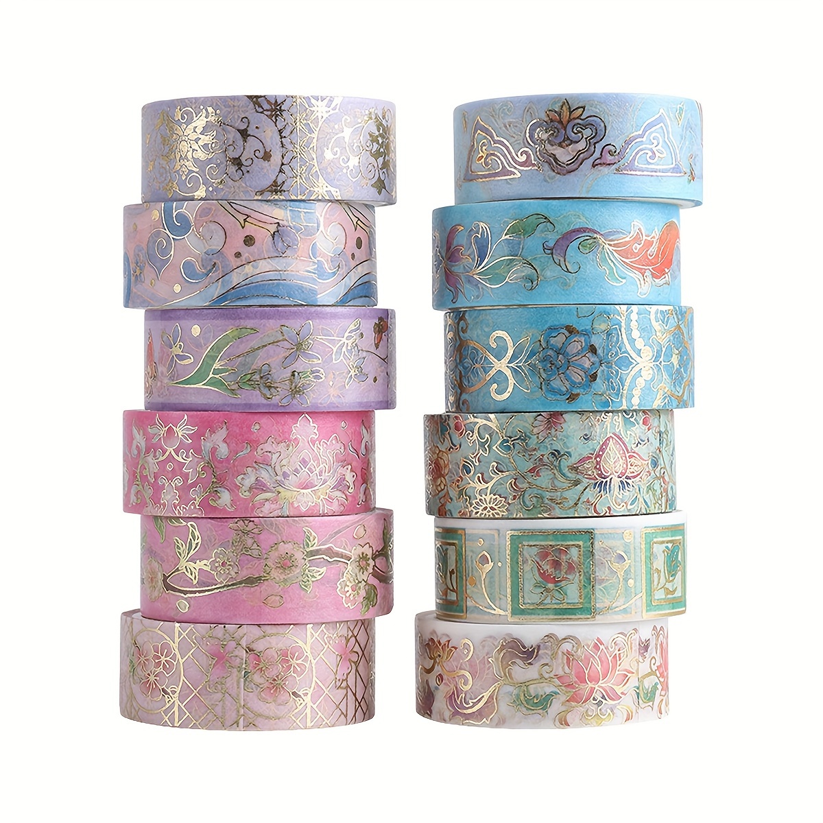 

12pcs Elegant Washi Tape Set, 6.5ft , 0.59in Wide - Decorative Paper Tape With Floral & Paisley Designs For Scrapbooking, Journaling & Diy Crafts, Adhesive Sticker Tape In Stylish Box, Tape