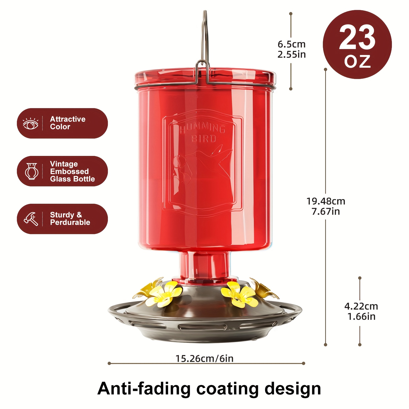 Auslar 21oz Glass Hummingbird Feeder – 5 Port Spiral Bottle 11 1195a2c6 39a7 4968 bc2c d19c74e7211f