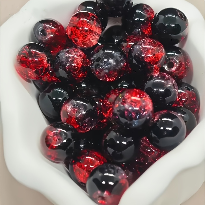 TEMU Perles craquelées émaillées rouges et noires de 8 mm (50 pièces) et 10 mm (25 pièces) pour bijoux faits main, bracelets, , boucles d'oreilles