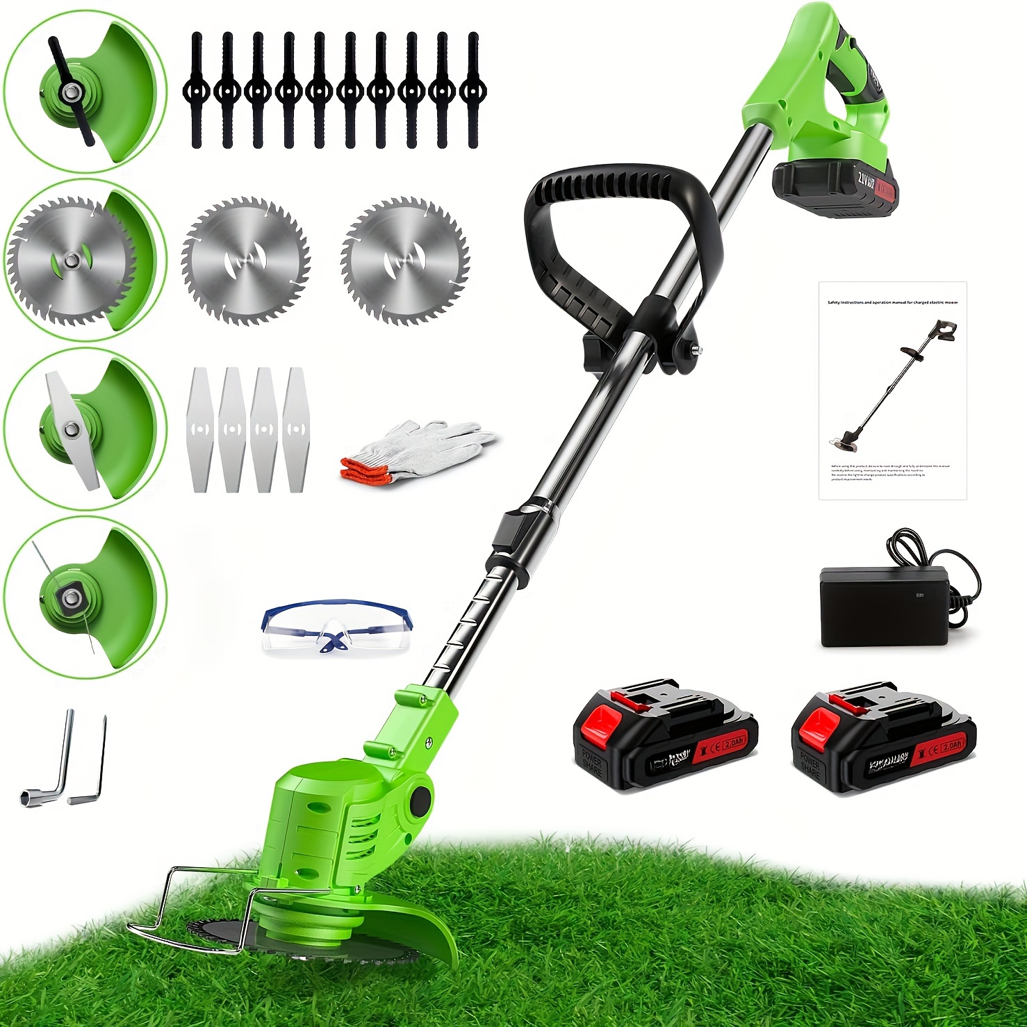 3-in-1 Cordless Electric Lawn Mower & Yard Tool - String Trimmer, Edger, Brush Cutter With 2 Batteries & Multiple Blades, Red