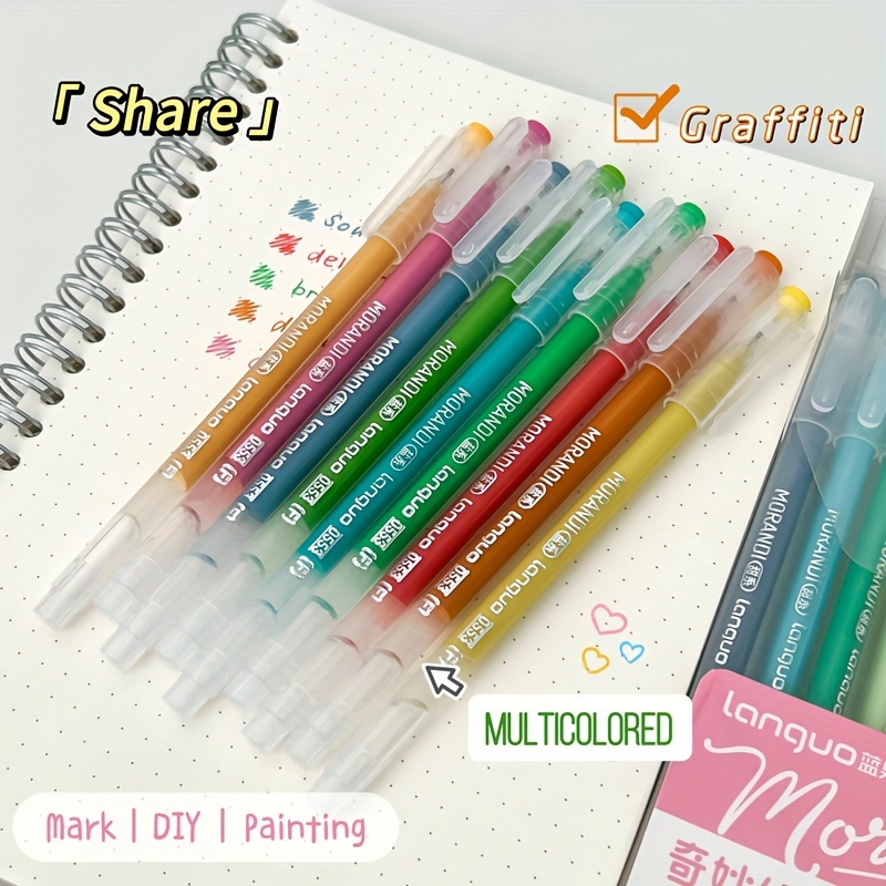 1pc, 9pcs Set of Morandi Retro Color Palette Handwriting Pens, Multi-color Painting and Doodling Pens, Stackable Color Ink Refills, Neutral Pens