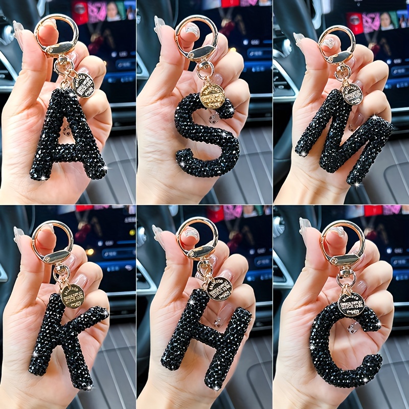 

Alloy Rhinestone Alphabet Letter Keychain - Fashionable Charm Pendant For Handbags With Ring - Single Piece Novelty Keyring For Women, Ideal For Birthday And Decorative Purposes